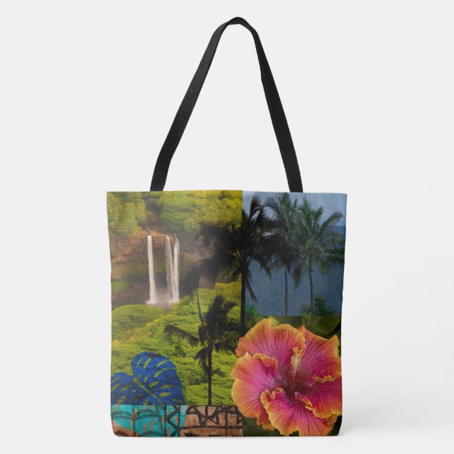 Kauai Hawaiian Collage Reversible Beach Bag (Vorderseite)