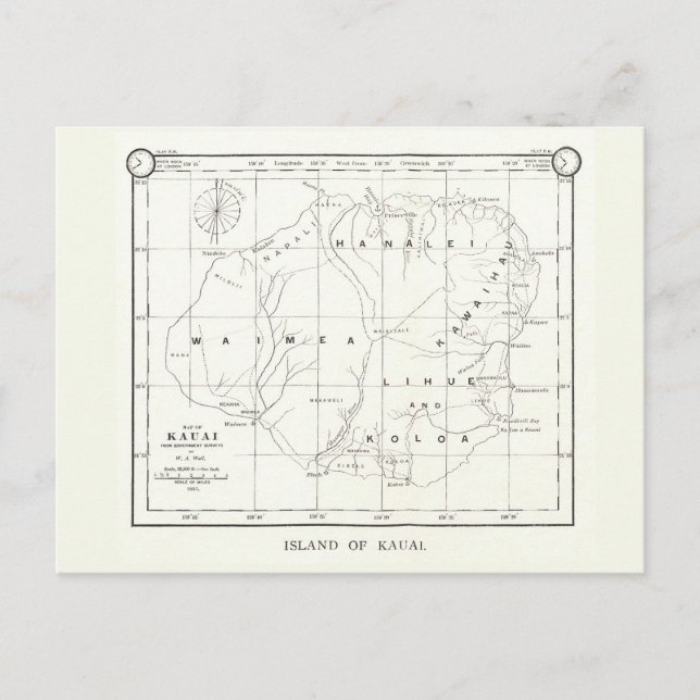 Kauai Island, Hawaii, Vintage Karte 1887 Postkarte (Vorderseite)