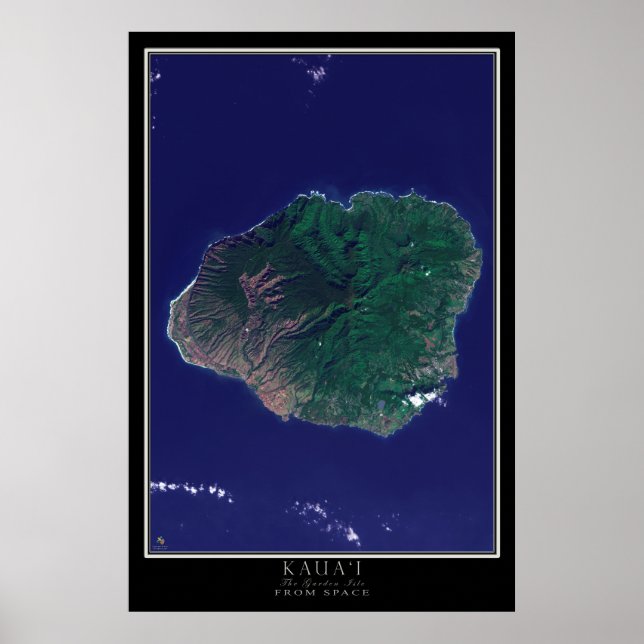 Kauai Island Hawaii Von Space Satellite Karte Poster (Vorne)
