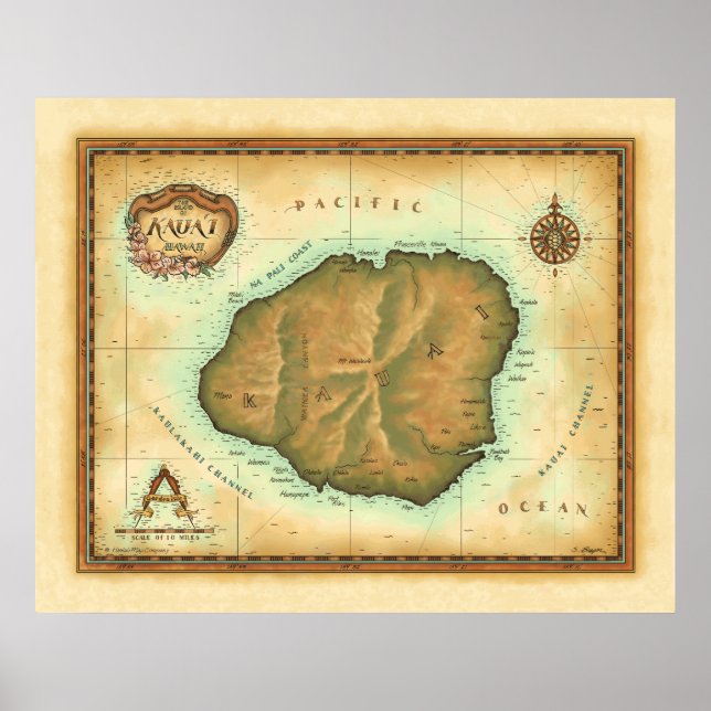 Kauai-map-4000-dpi-across Poster (Vorne)