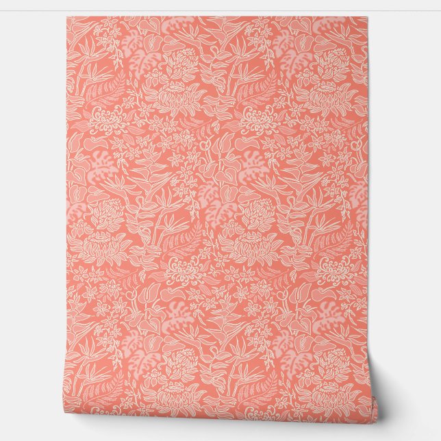 Kauai Morning Hawaiian Protea Floral - Coral Tapete (Abrollen)