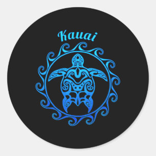 Kauai Ocean Blue Tribal Turtle Runder Aufkleber