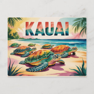 Kauai-Strand-Schildkröten-Illustration Postkarte