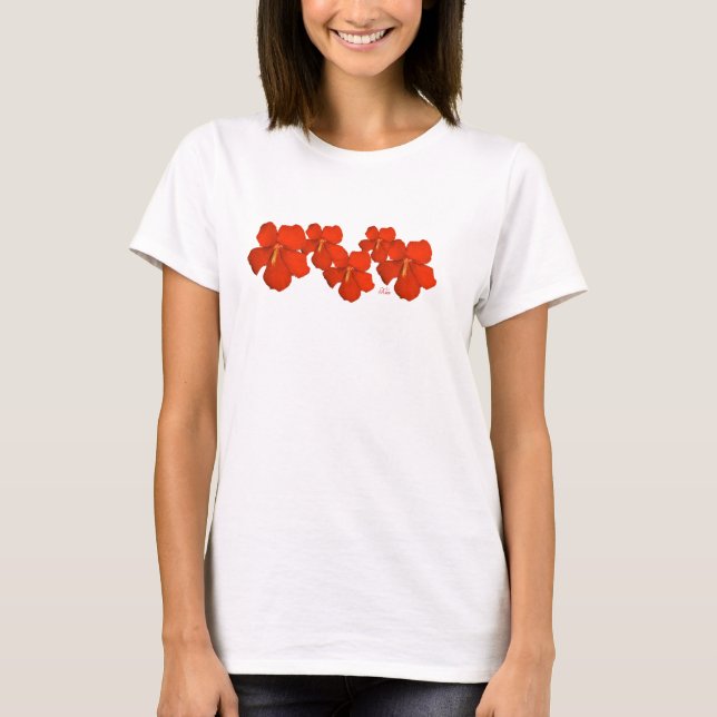 Kauai T - Shirt ~ Cluster von Blume des roten Hibi (Vorderseite)