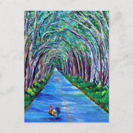 Kauai Tree Tunnel mit Rooster Postcard Postkarte