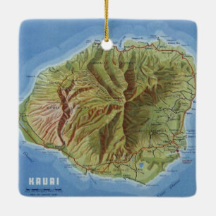 Kauai Vintag Map Keramikornament