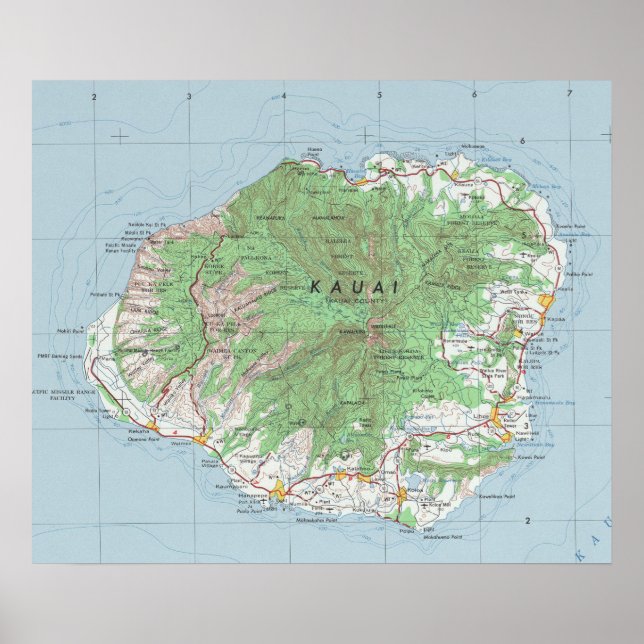 Kauai Vintag Map Poster (Vorne)