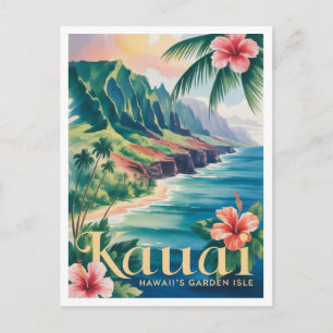 Kauai Vintage-Aquarell Postkarte