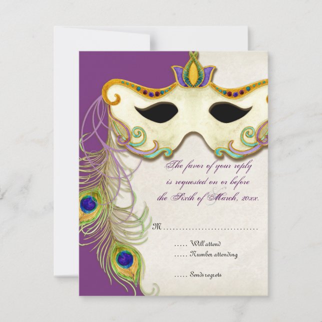 Kauaummasquerade Maskenball - UAWG Response Card RSVP Karte (Vorderseite)