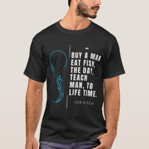Kaufe einem Mann einen Fisch zum Essen am Tag und T-Shirt