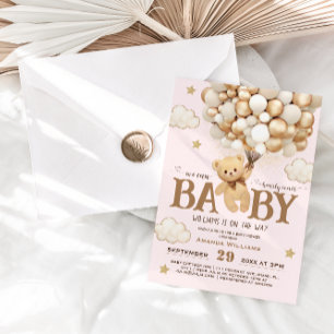 Kaufe Warte Teddybär Hellrosa Baby Mädchen Shower Einladung