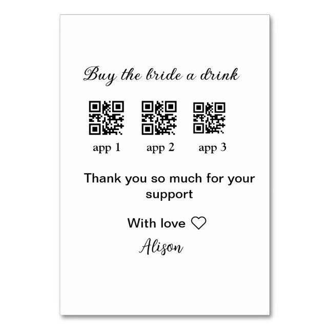 kaufen Braut ein Getränk Scan QR Code danke IhnenE (Vorderseite)