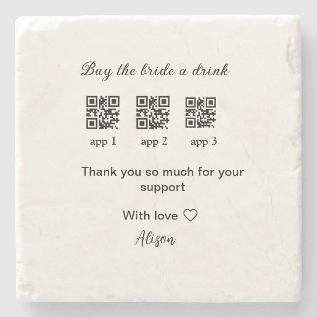kaufen Braut ein Getränk Scan QR Code danke IhnenE Steinuntersetzer (Vorderseite)