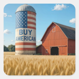 Kaufen Sie AMERIKANISCHEN Text mit Flag auf einem  Quadratischer Aufkleber