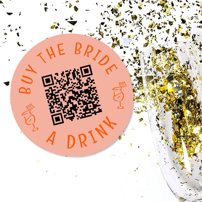 Kaufen Sie die Braut ein Getränk QR Code Rosa Bach Runder Aufkleber (Pink and red Buy The Bride A Drink QR code sticker.)