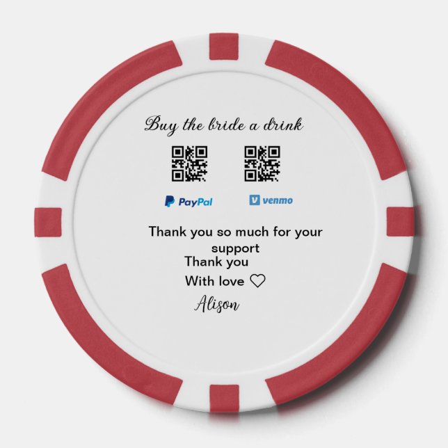 Kaufen Sie die Braut ein Getränk Spende QR Venmo P Pokerchips (Vorderseite)