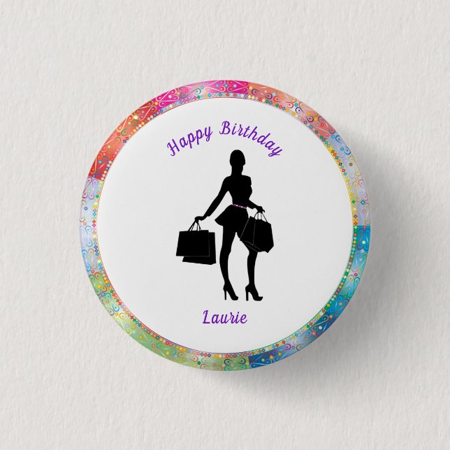 Kaufrausch-Glamour-Geburtstagsbutton Button (Vorderseite)