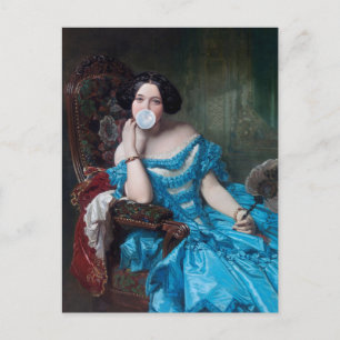 Kaugummi-Diva in blauem Satin Postkarte