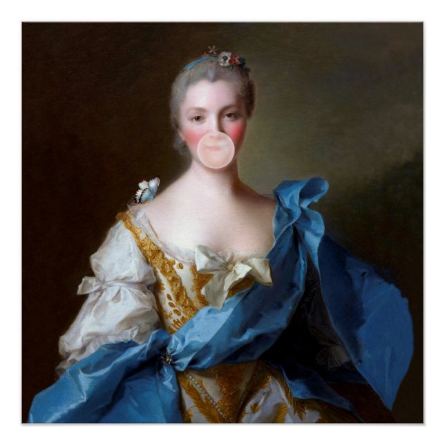 Kaugummi Diva mit Blauer Schmetterling Poster (Vorderseite)