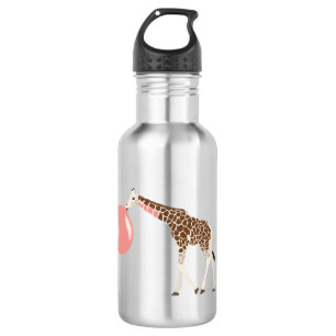 Kaugummi-Giraffe beim Aufblasen einer Blase Edelstahlflasche