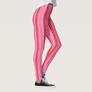 Kaugummi-Rosa-Rot-Vertikalstreifen-Design Leggings