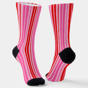 Kaugummi-Rosa-Rot-Vertikalstreifen-Design Socken