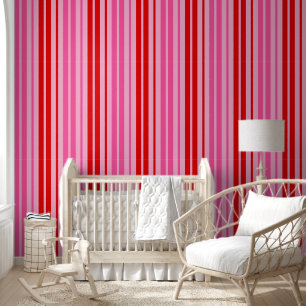 Kaugummi-Rosa-Rot-Vertikalstreifen-Design Tapete