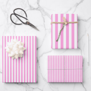 Kaugummi-Rosa und Weiße Streifen Geschenkpapier Set