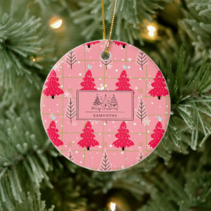 Kaugummi-Rosa-Weihnachtsbaum-Schneeflocke Keramik Ornament