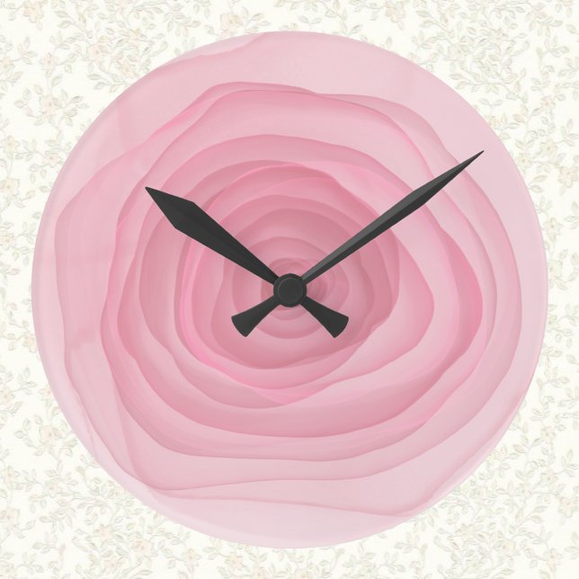 Kaum rosafarbene, farbige Rose in subtilen Rosa Runde Wanduhr (Von Creator hochgeladen)
