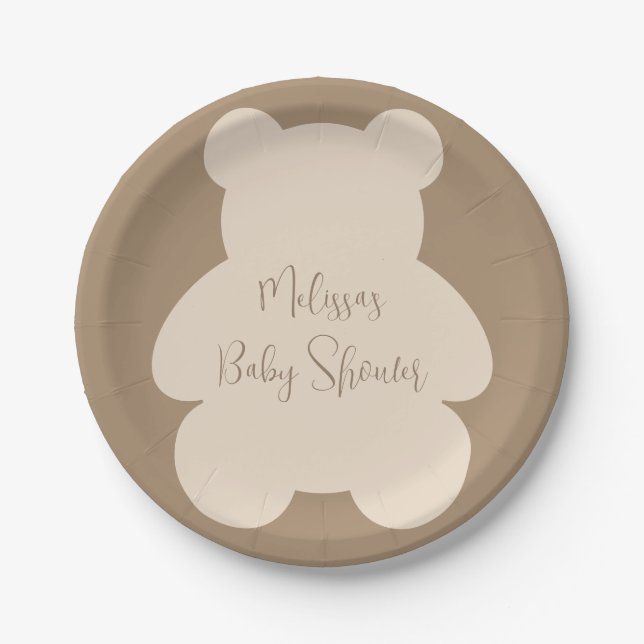 Kaum warten Beiger Teddy Bär Babyparty Pappteller (Vorderseite)