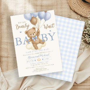 Kaum warten blaue Bär Luftballon Junge Baby-Party Einladung