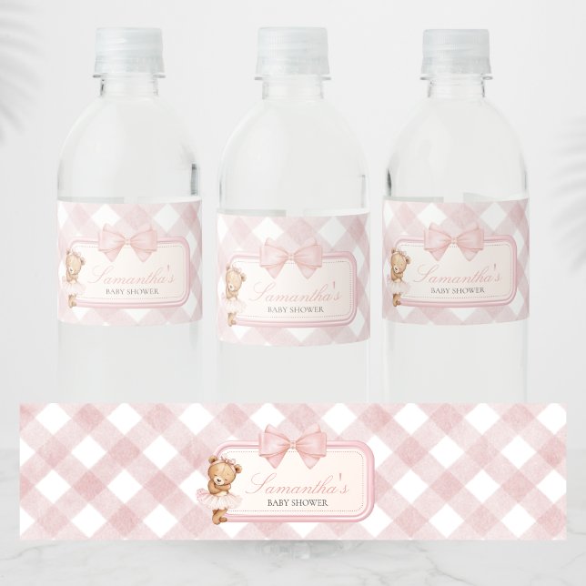 Kaum warten Eleganter Bär Baby Shower Wasserflaschenetikett (Pink Bear Baby Shower Water Bottle Label)