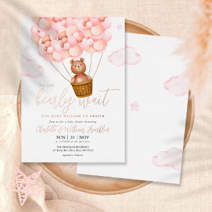 Kaum warten Teddybär Mädchen Baby Shower Roségold Folieneinladung