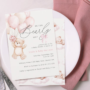 Kaum warten Teddyliebchen Mädchen Baby-Party Einladung