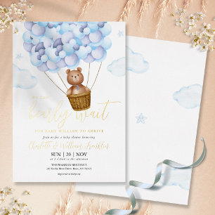 Kaum zu warten Teddy Bär Blau Junge Baby Shower Go Folieneinladung
