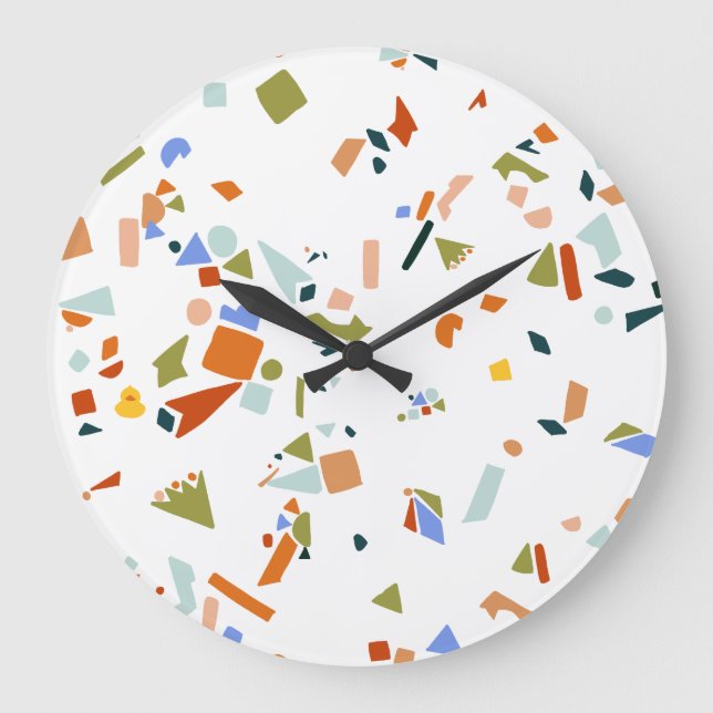 Kautschukente Moderne Illustrierte Terrazzo Große Wanduhr (Vorderseite)