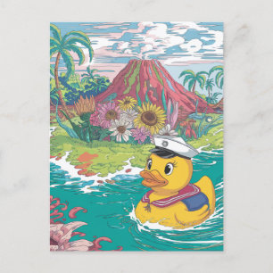 Kautschukente Tropischer Vulkan Postkarte