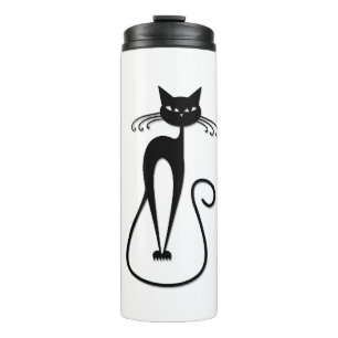 Kauzige schlanke schwarze Katze Thermosbecher