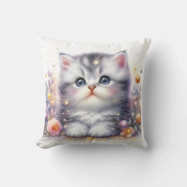 Kawai Cat Watercolor Kissen (Vorderseite)
