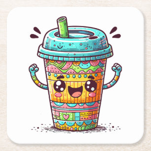 Kawai Coffee Rechteckiger Pappuntersetzer