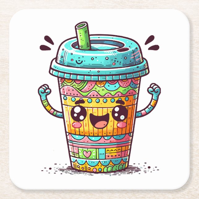 Kawai Kaffee Rechteckiger Pappuntersetzer (Vorderseite)