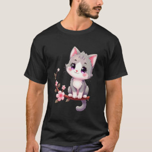 Kawai Kitty Kirschblüten Japanischer Stil Katze Ki T-Shirt