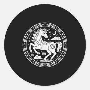 Kawaii 2026 Einhorn Jahr des Pferdes Sternzeichen Runder Aufkleber
