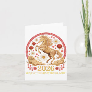 Kawaii 2026 Jahr des verrückten Pferdes Frau Lunar Karte