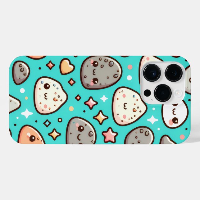 Kawaii Aesthetic iPhone Case – Teal Background Hülle (Rückseite (Horizontal))