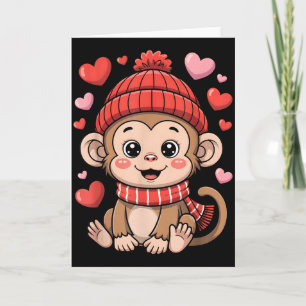 Kawaii-Affen-Valentinstag-Herzen-Schal-Mütze Karte