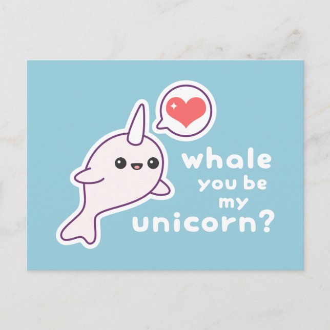 Kawaii Albino Narwhal Postkarte (Vorderseite)