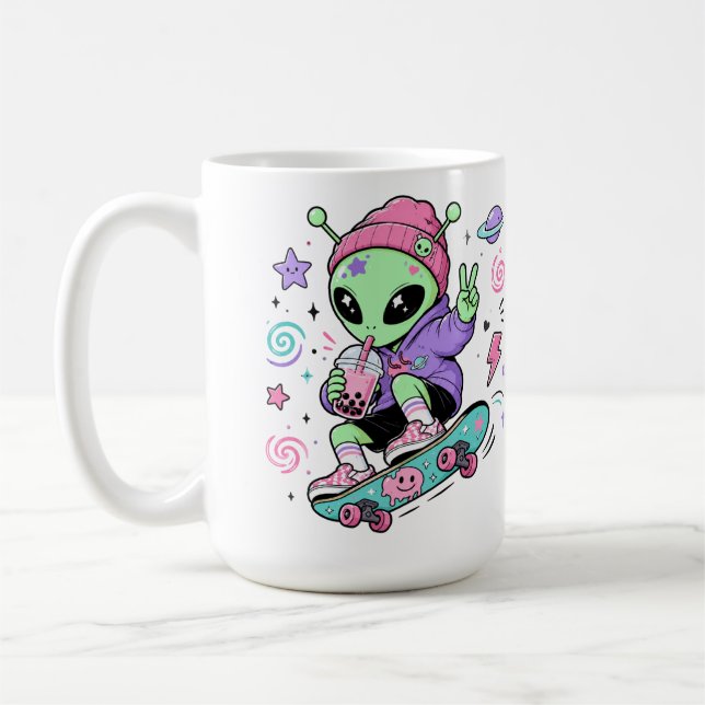 Kawaii-Alien-Skater-Bubble-Tea-Design Kaffeetasse (Links)
