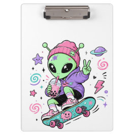 Kawaii-Alien-Skater-Bubble-Tea-Design Klemmbrett